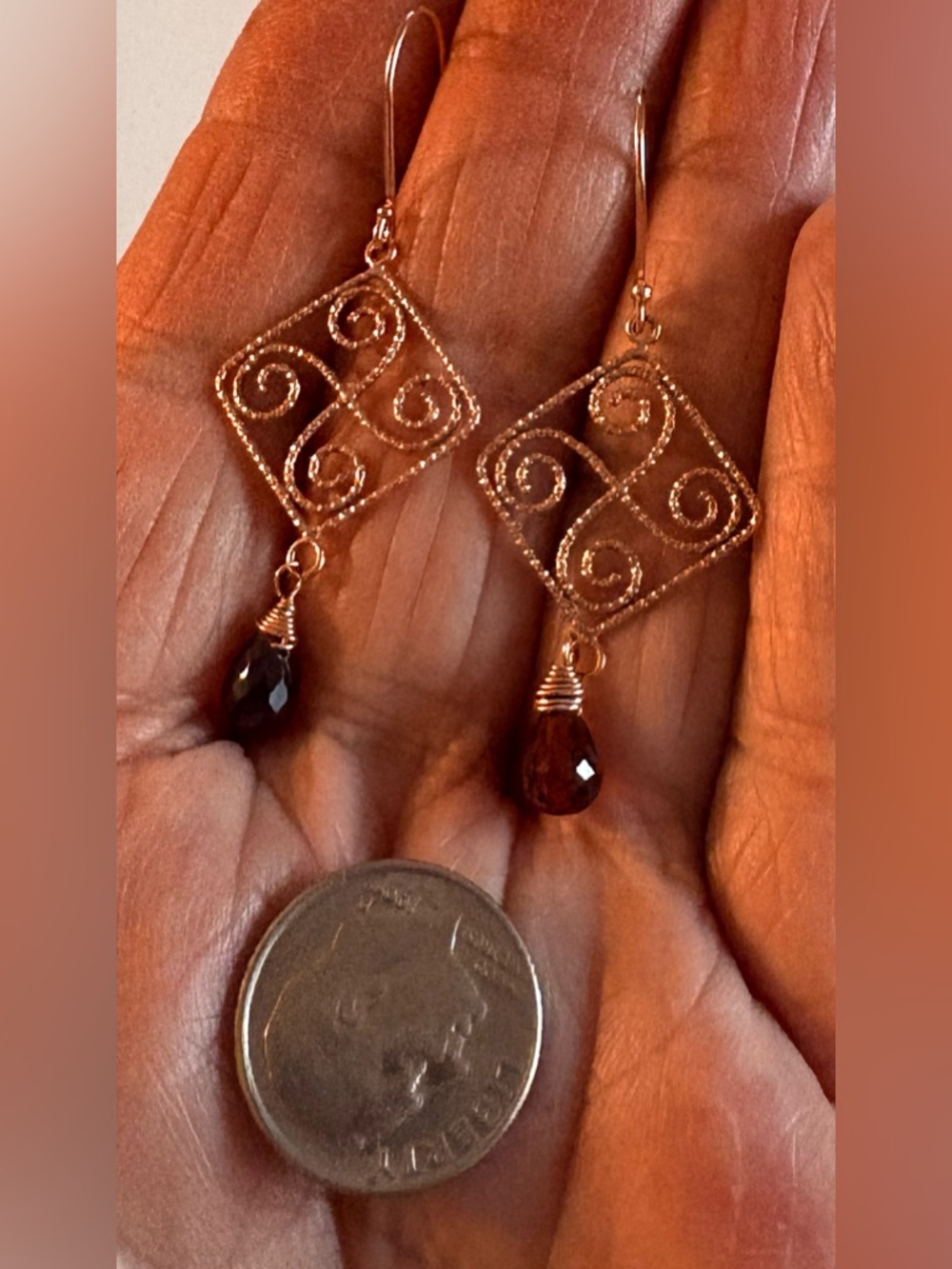 14k Rose Gold beautiful crafted red garnet earrings